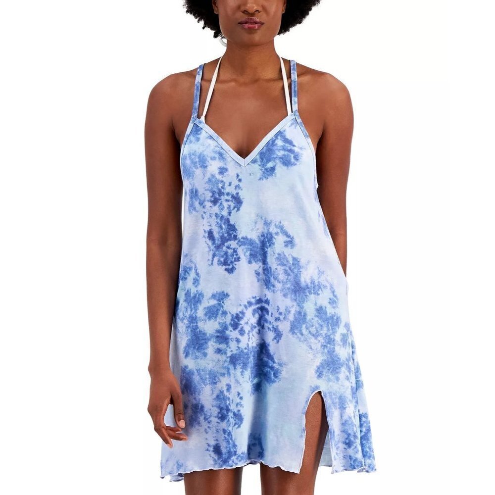 Miken Juniors Size XS Knotted Tie-Dye-Print Swimsuit Cover-Up Dress Blue $28